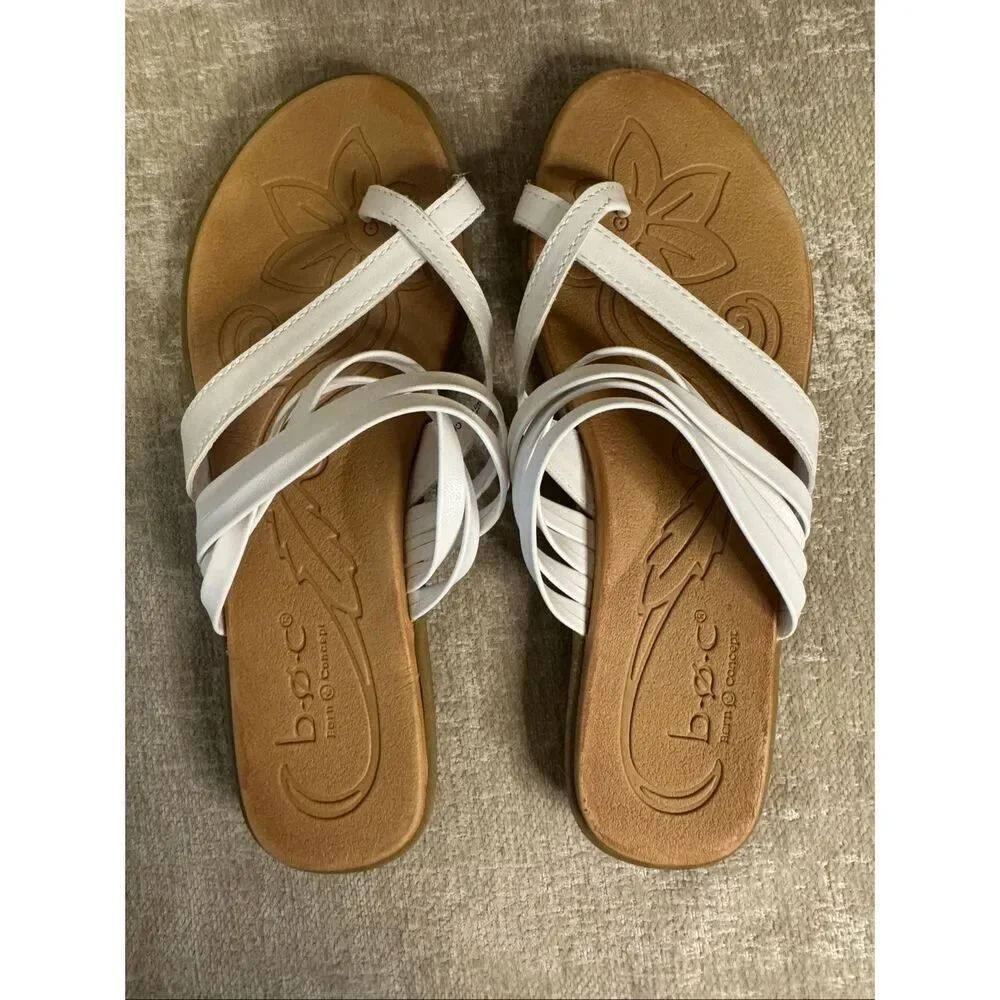 B.O.C Women's Alisha Slip On Faux Leather Strappy Comfort Sandals White Size 9